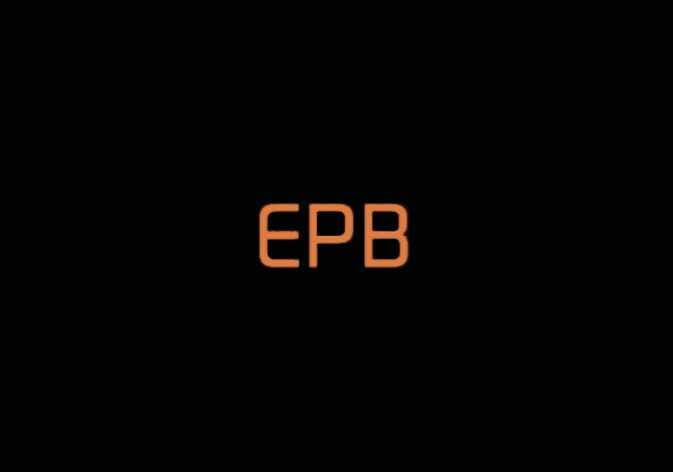 2026 기아 타스만 전자식 파킹 브레이크(EPB) 경고등 아이콘입니다. 검은색 배경 중앙에 주황색 영문 'EPB' 텍스트가 표시되어 있습니다. 전자식 파킹 브레이크 시스템에 고장이나 이상이 감지되었을 때 클러스터에 점등되어 운전자에게 정비가 필요함을 알리는 기능을 설명합니다.