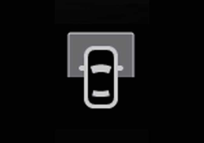 2026 기아 타스만 전방 탑 뷰 아이콘입니다. 차량을 위에서 내려다본 형상 전면에 사각형 영역이 밝게 표시되어 있습니다. 서라운드 뷰 모니터에서 차량의 전방을 위에서 내려다보는 시점을 나타내는 기능을 설명합니다.