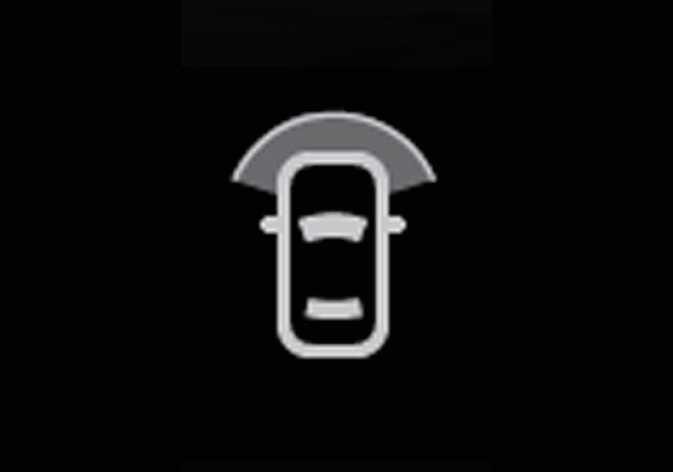 2026 기아 타스만 전방 뷰 아이콘입니다. 차량을 위에서 내려다본 형상 앞쪽에 부채꼴 모양의 시야 범위가 표시되어 있습니다. 서라운드 뷰 모니터에서 차량 전방 화면을 선택하는 기능을 설명합니다.