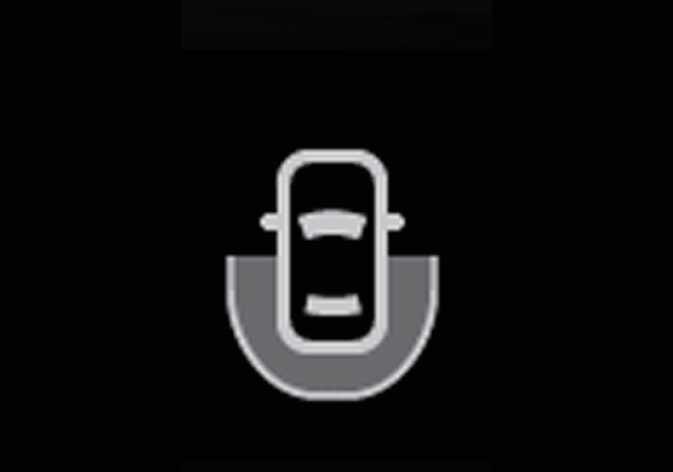 2026 기아 타스만 탑 뷰 아이콘입니다. 검은색 배경에 차량을 위에서 본 형상과 주변을 감싸는 U자형 테두리가 회색으로 표시되어 있습니다. 차량 주변을 하늘에서 내려다보는 듯한 시점을 제공하는 탑 뷰 기능을 설명합니다.