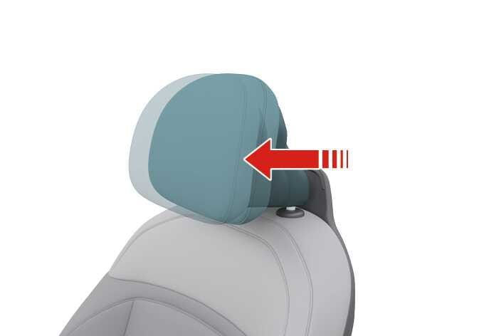 2026 기아 타스만 헤드레스트 전후 위치 조절 이미지입니다. 청록색으로 강조된 헤드레스트 옆에 앞쪽 방향을 가리키는 붉은색 화살표가 표시되어 있습니다. 헤드레스트를 잡고 화살표 방향으로 당겨 사용자의 체형에 맞게 전후 위치를 조절하는 기능을 설명합니다.