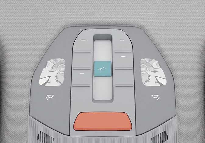 2026 기아 타스만 선루프 조작 스위치 이미지입니다. 오버헤드 콘솔 중앙에 위치한 스위치가 청록색으로 강조되어 있으며, 스위치 표면에는 선루프가 열린 차량 아이콘이 표시되어 있습니다. 해당 스위치를 조작하여 선루프를 개폐하는 기능을 설명합니다.