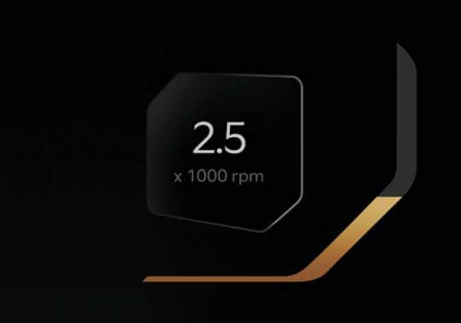 2026 기아 타스만 엔진 회전계 B 타입 이미지입니다. 디지털 클러스터 화면 중앙에 '2.5', 'x 1000 rpm' 문구가 표시되어 있고, 우측에는 주황색 곡선형 게이지가 배치되어 있습니다. 현재 엔진의 분당 회전수를 시각적으로 확인하여 적절한 변속 시기를 파악하는 기능을 설명합니다.