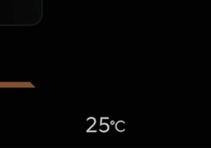 2026 기아 타스만 외기 온도계 B 타입 화면 이미지입니다. 검은색 배경의 클러스터 화면에 흰색 텍스트로 '25°C'가 표시되어 있습니다. 차량 외부의 현재 온도를 클러스터에 표시하여 운전자에게 정보를 제공하는 기능을 설명합니다.