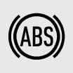 2026 기아 타스만 ABS 경고등 아이콘입니다. 원형 테두리 안에 대문자 ABS 문구가 표기되어 있고, 원의 좌우 바깥쪽에 괄호 형태의 곡선이 감싸고 있는 디자인입니다. 브레이크 잠김 방지 시스템(ABS)의 작동 상태나 이상 유무를 운전자에게 알리는 기능을 설명합니다.